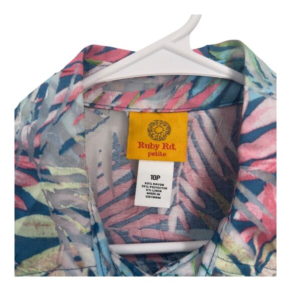 Ruby Rd. Petite 10P Tropical Leaf Print Button-Up Sheer Lightweight Jacket - Picture 10 of 12